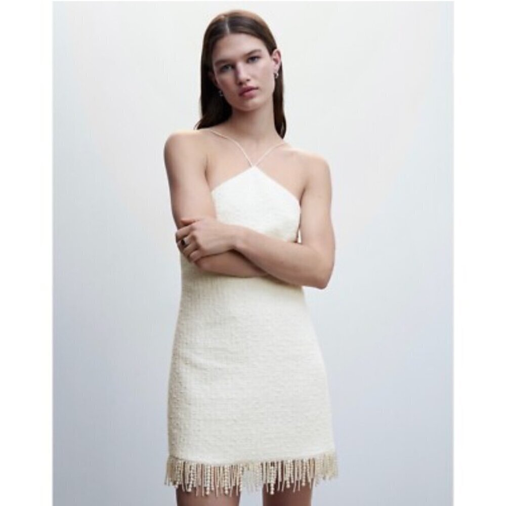 NWT Jason Wu Ivory Tweed Textured Pearl Fringe Mini Dress Size Small